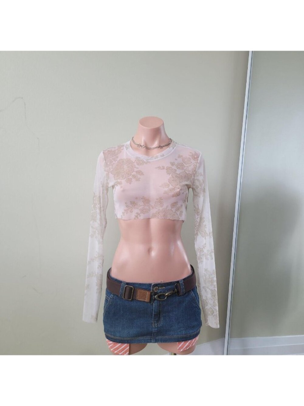 Sunlight Floral Mesh See-Through Cut Out Summer Crop Top (Sz 1)